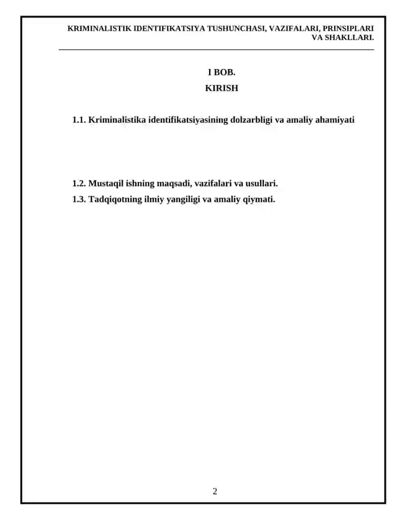 KRIMINALISTIK IDENTIFIKATSIYA TUSHUNCHASI, VAZIFALARI, PRINSIPLARI VA SHAKLLARI 2