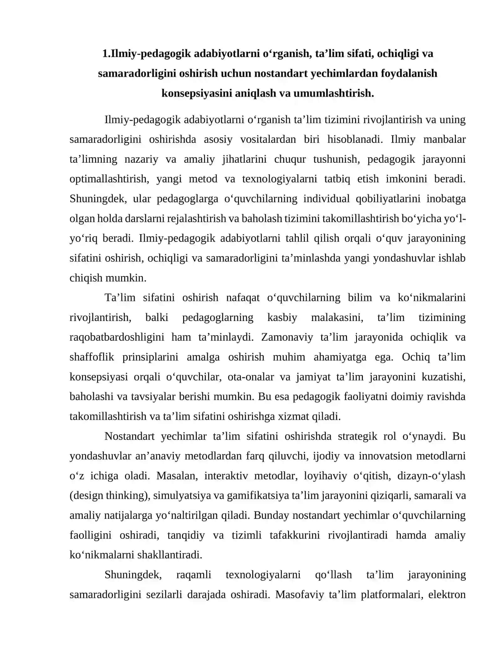 Ta’lim sifati, ochiqligi va samaradorligini oshirish uchun nostandart qarorlardan foydalanish 2
