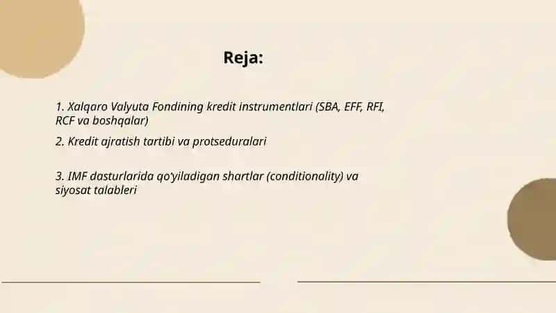 Xalqaro Valyuta Fo’ndining kredit operatsiyalari va ularni boshqarish 2