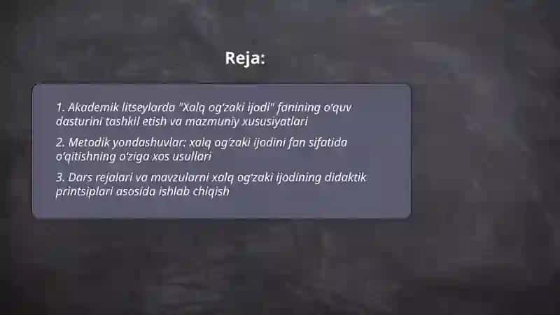 Akademik litseylarda xalq ogʻzaki ijodi fanining oʻqitilishidagi oʻziga xos tomoiyllar 2