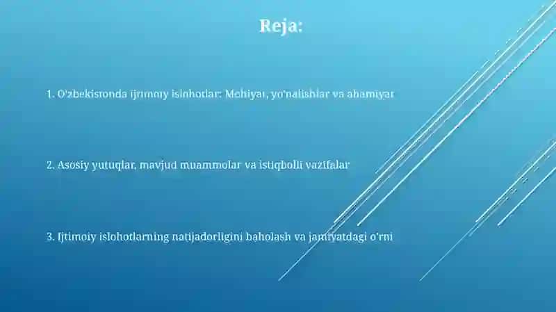 Oʻzbekistonda ijtimoiy sohada amalga oshirilayotgan islohotlar mazmun va mohiyati 2
