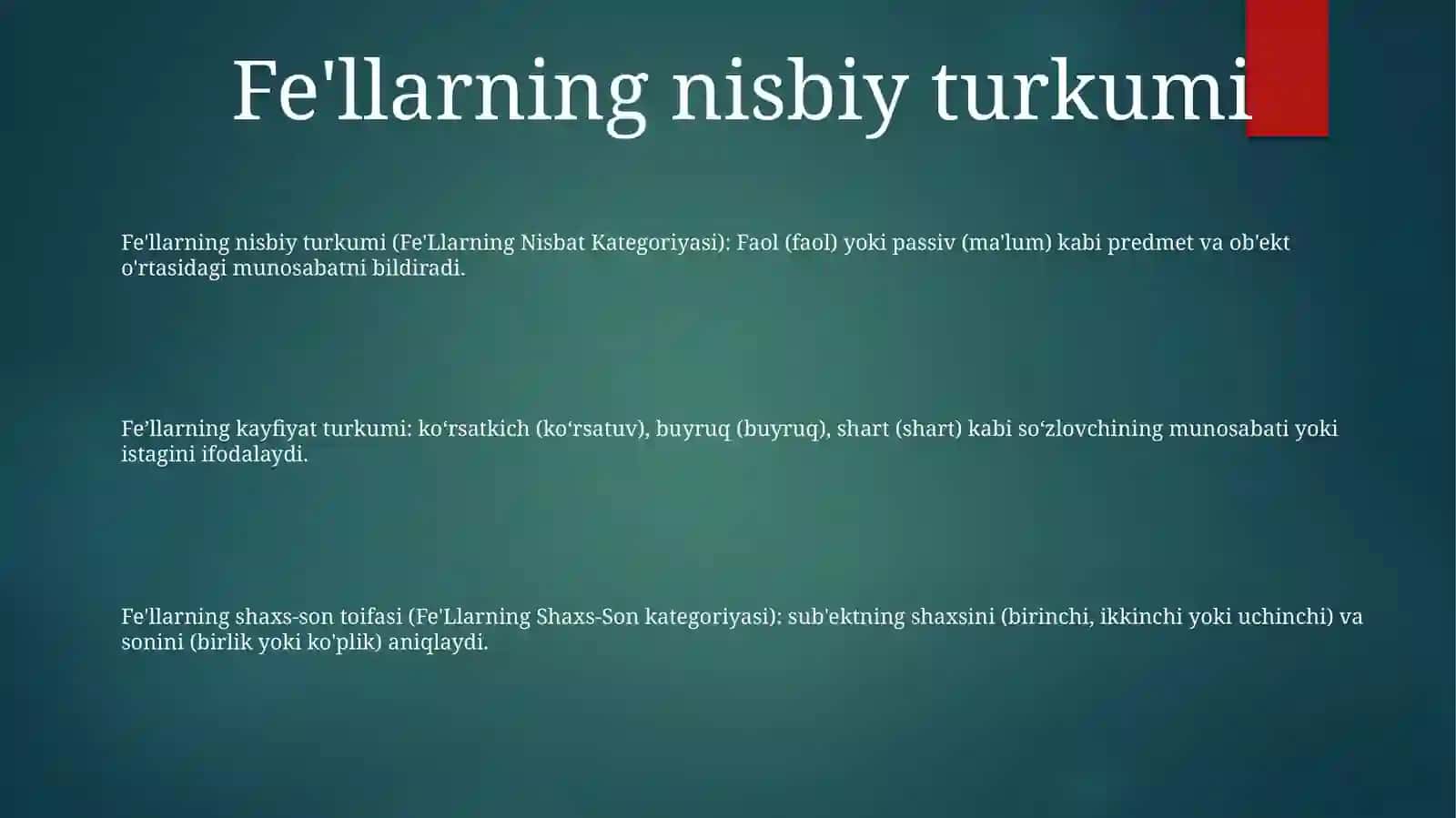 Fe'Llarning Nisbat Kategoriyasi 2