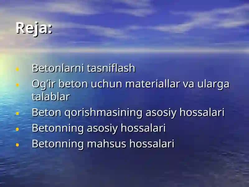 Betonlar. Betonlarni tasniflash 2