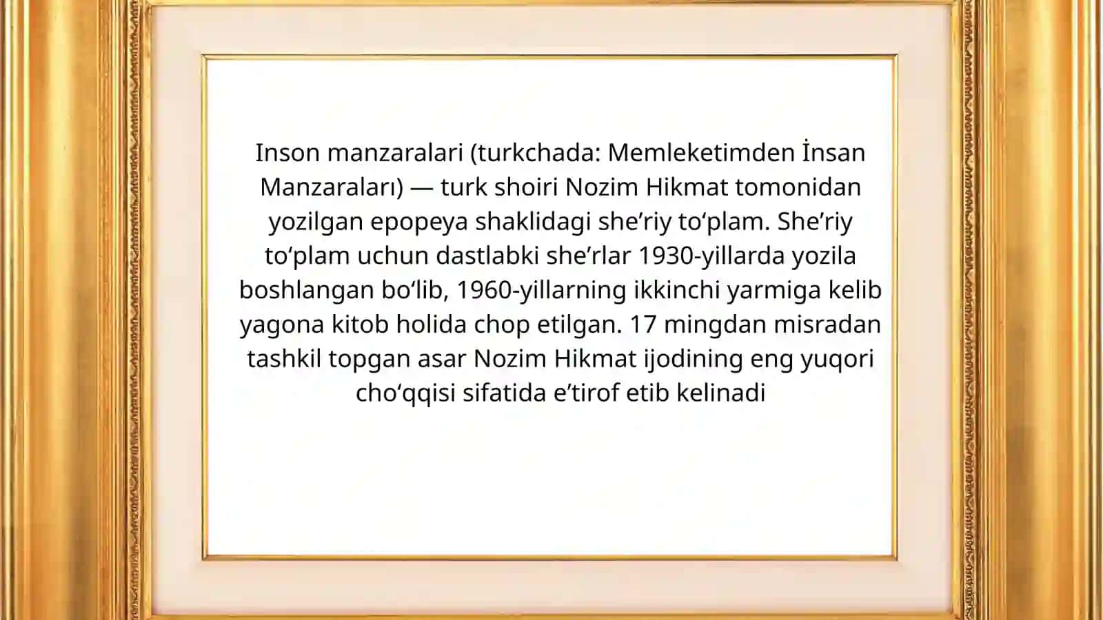 NOZIM HIKMATNING "INSON MANZARALARI" EPOPEYASI 2
