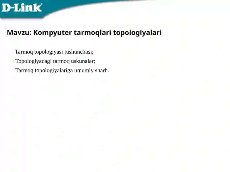 Tarmoq tuzilmasi va tarmoq topologiyasi tushunchasi. Aktiv tarmoq uskunalari 2