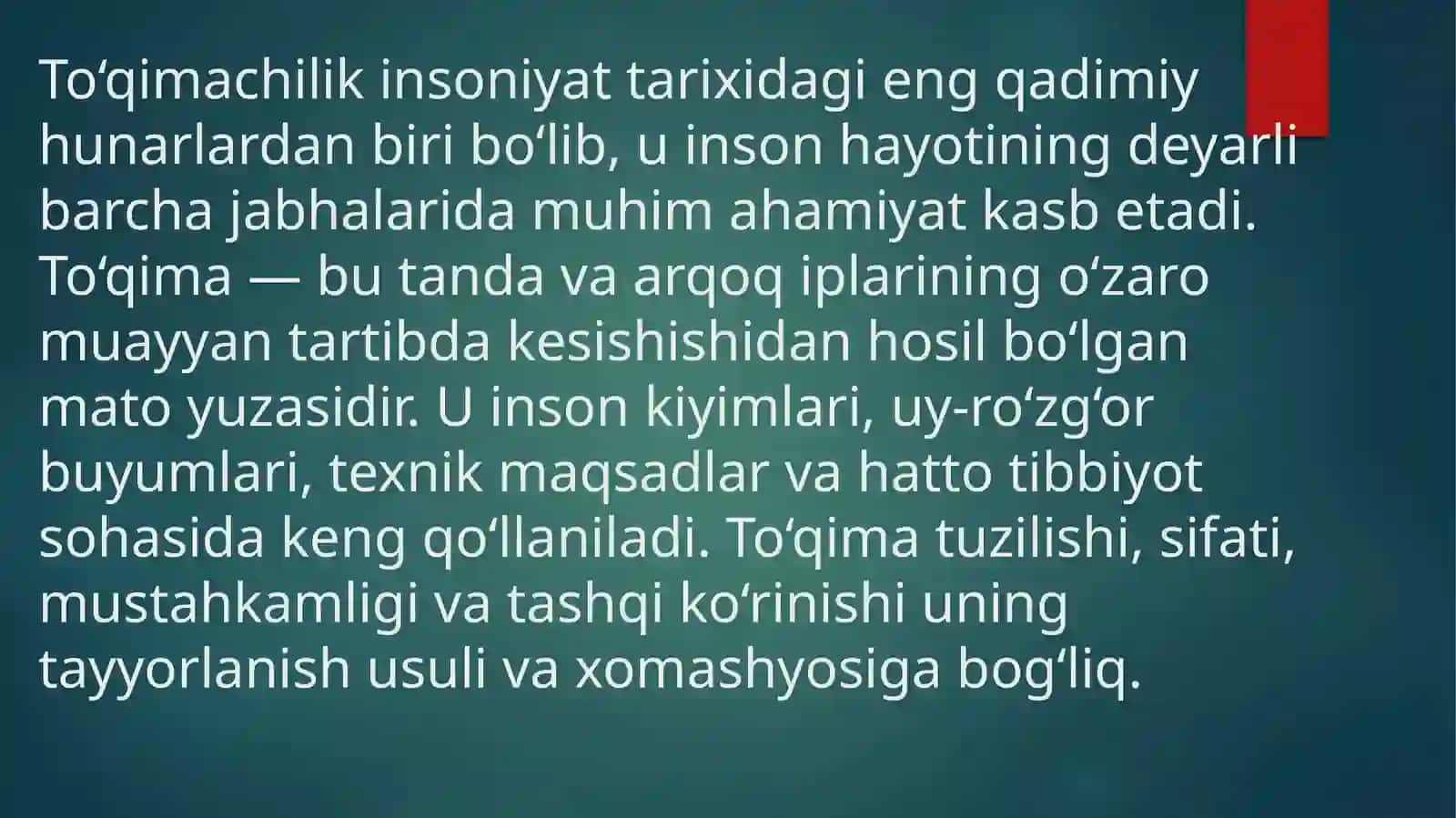 Toʻqima toʻgʻrisida asosiy tushunchalar 2
