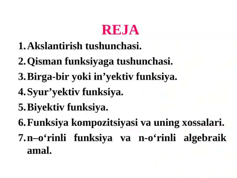 Akslantirishlar va funksiyalar 2