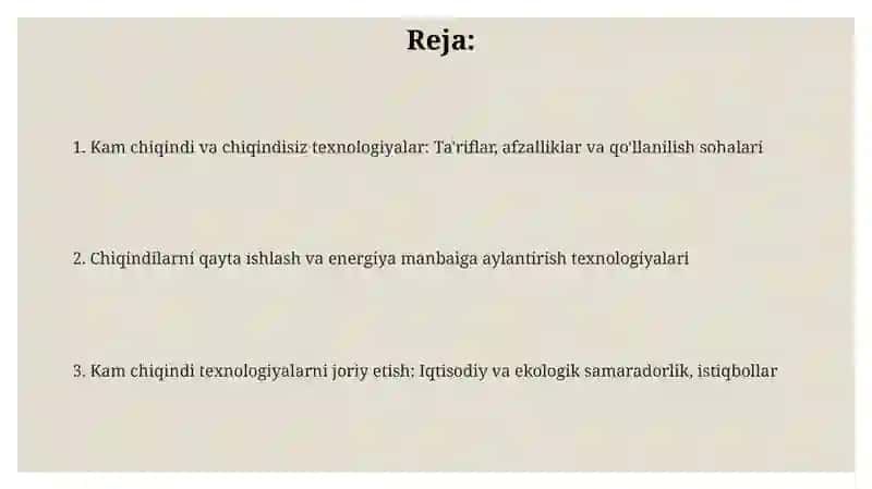 Kam chiqindi va chiqindisiz texnologiyalar 2
