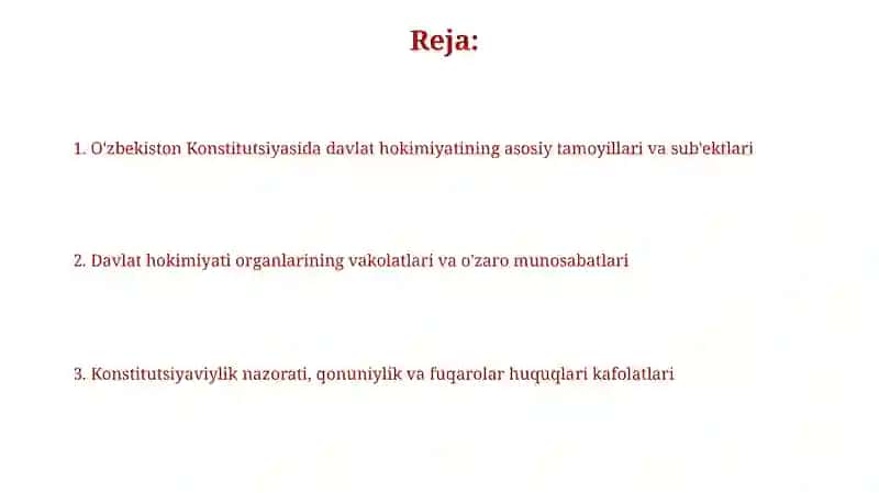 O'zbekiston Konstitutsiyasida davlat hokimiyatini amalga oshirishga doir normalar 2