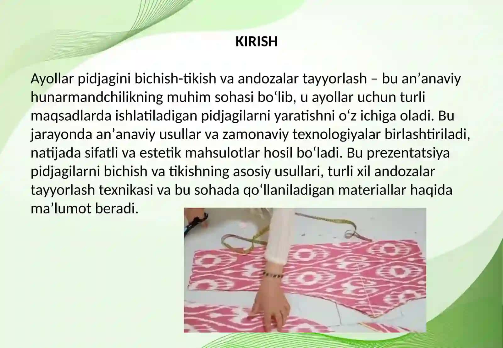 Ayollar pidjagini bichish-tikish va andozalar tayyorlash 2