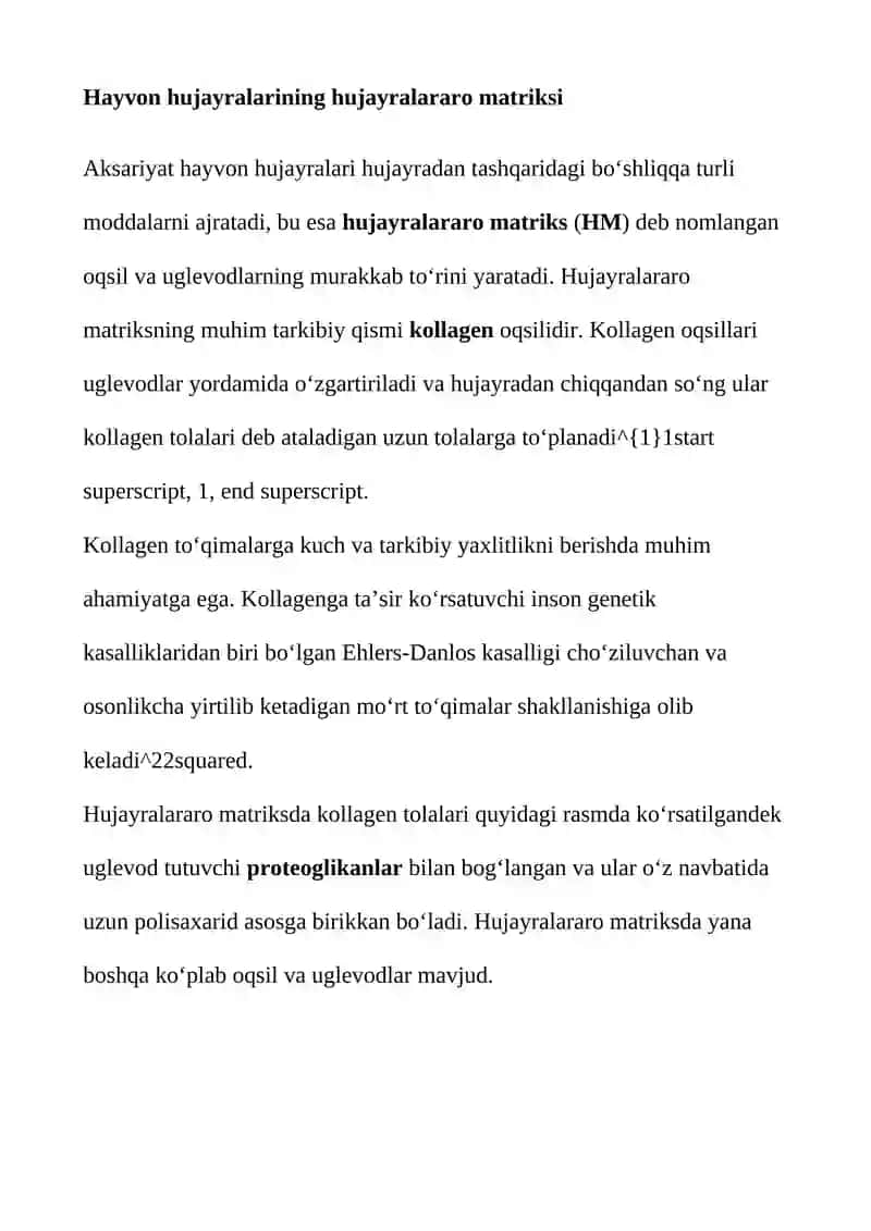 Hujayra va Hujayradan Tashqari, Matriks Orasidagi Munosabatlar 2