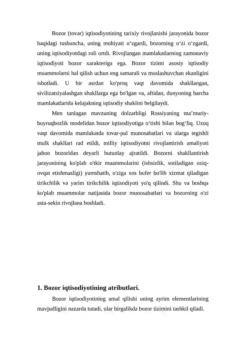 Bozor iqtisodiyotiga o’tish davrining asosiy yo’nalishlari va milliy modeli 2