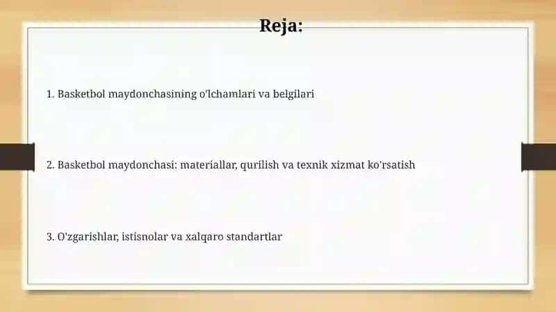 Basketbol o'yin maydon o'lchamlari 2