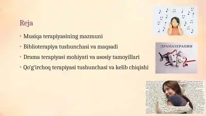 Musiqaterapiyasi, Biblioterapiya, Dramaterapiyasi, Qo'g'irchoq terapiyasi 2