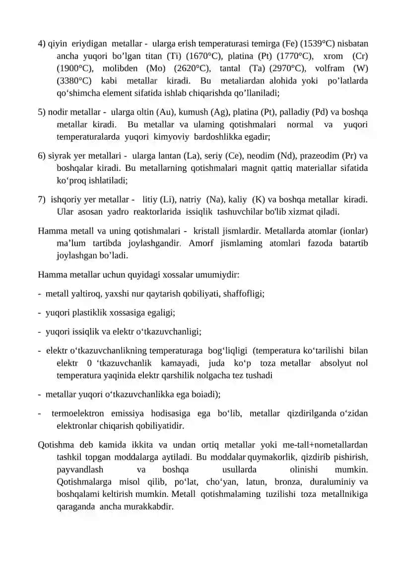 Metallarning fizik va kimyoviy xossalari 2