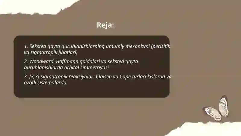 Seksted qayta guruhlanish reaksiyalari. azot va kislorod sekistetidagi reaksiyalar 2