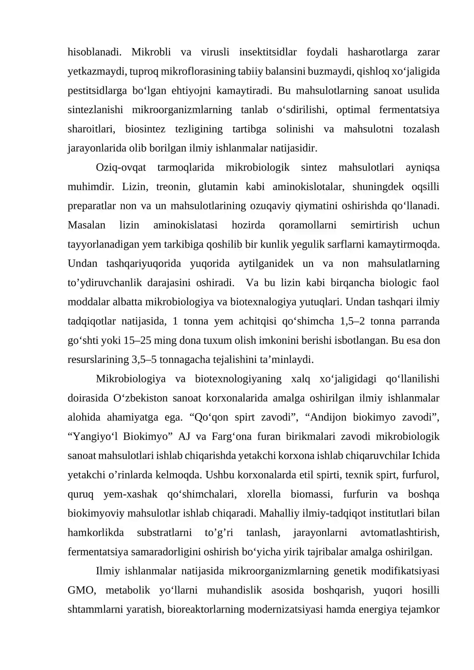 Mikroorganizmlardan zarur moddalarni sanoat usulida sintezlab olish bo‘yicha olib borilgan ilmiy ishlanmalar tahlili 2