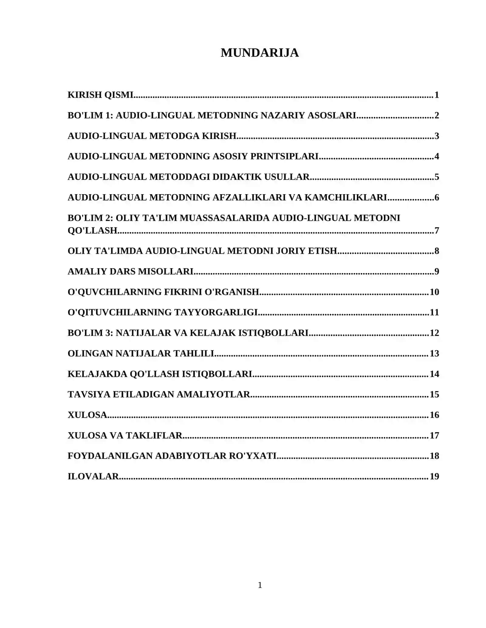 Techniques of using audio-lingual method in teaching process in higher education institution” 2