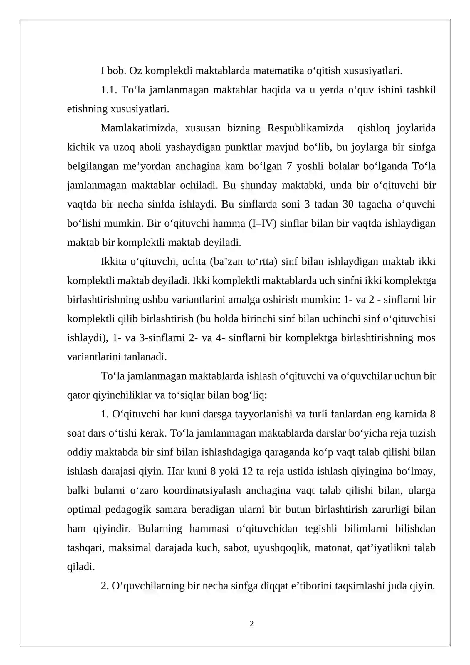 OZ KOMPLEKTLI MAKTABLARDA MATEMATIKA O‘QITISHNI TASHKIL QILISHNING O‘ZIGA XOS XUSUSIYATLARI 2