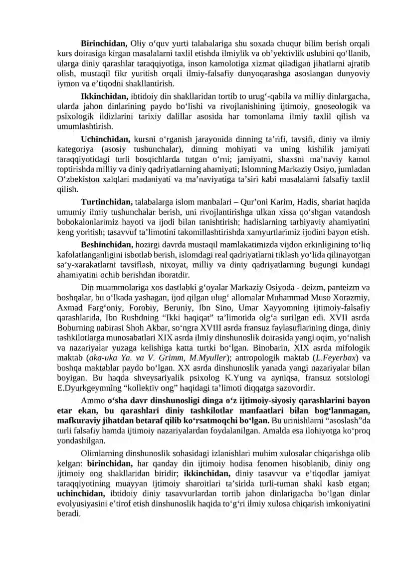 DINSHUNOSLIK FANINING PREDMETI, MAQSADI VA VAZIFALARI 2