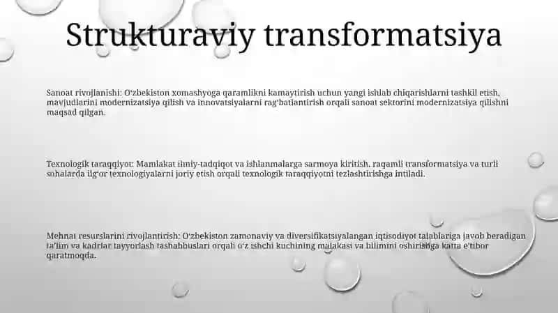 O'Zbekiston Iqtisodiyotini Diversifikatsiyalash, Modernizatsiyalash Va Tarkibiy Tuzilishini O'Zgartirishdagi Vazifalar 2