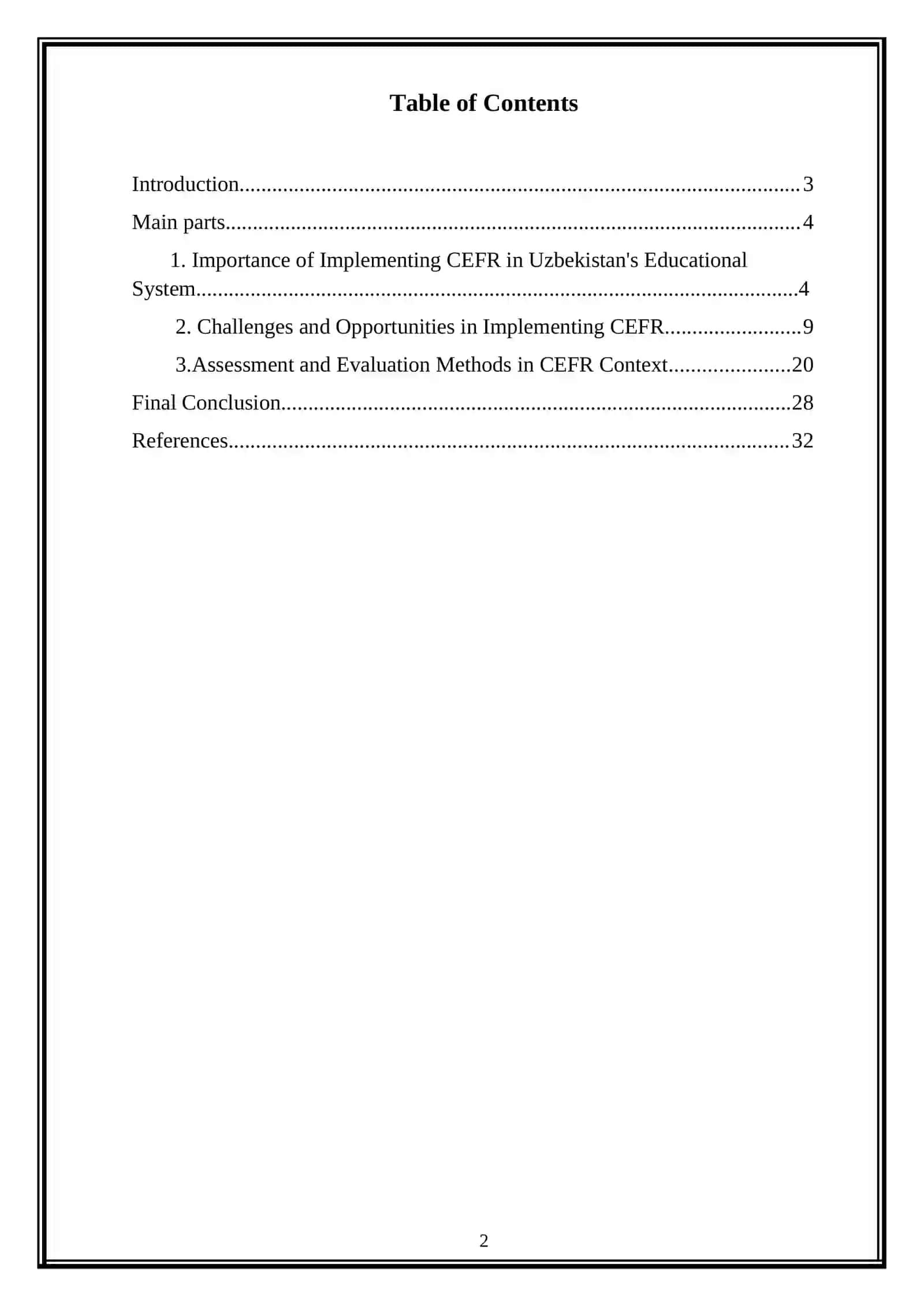 Implementing CEFR ( Common European Framework of Reference ) into the Educational Process of Uzbekistan 2