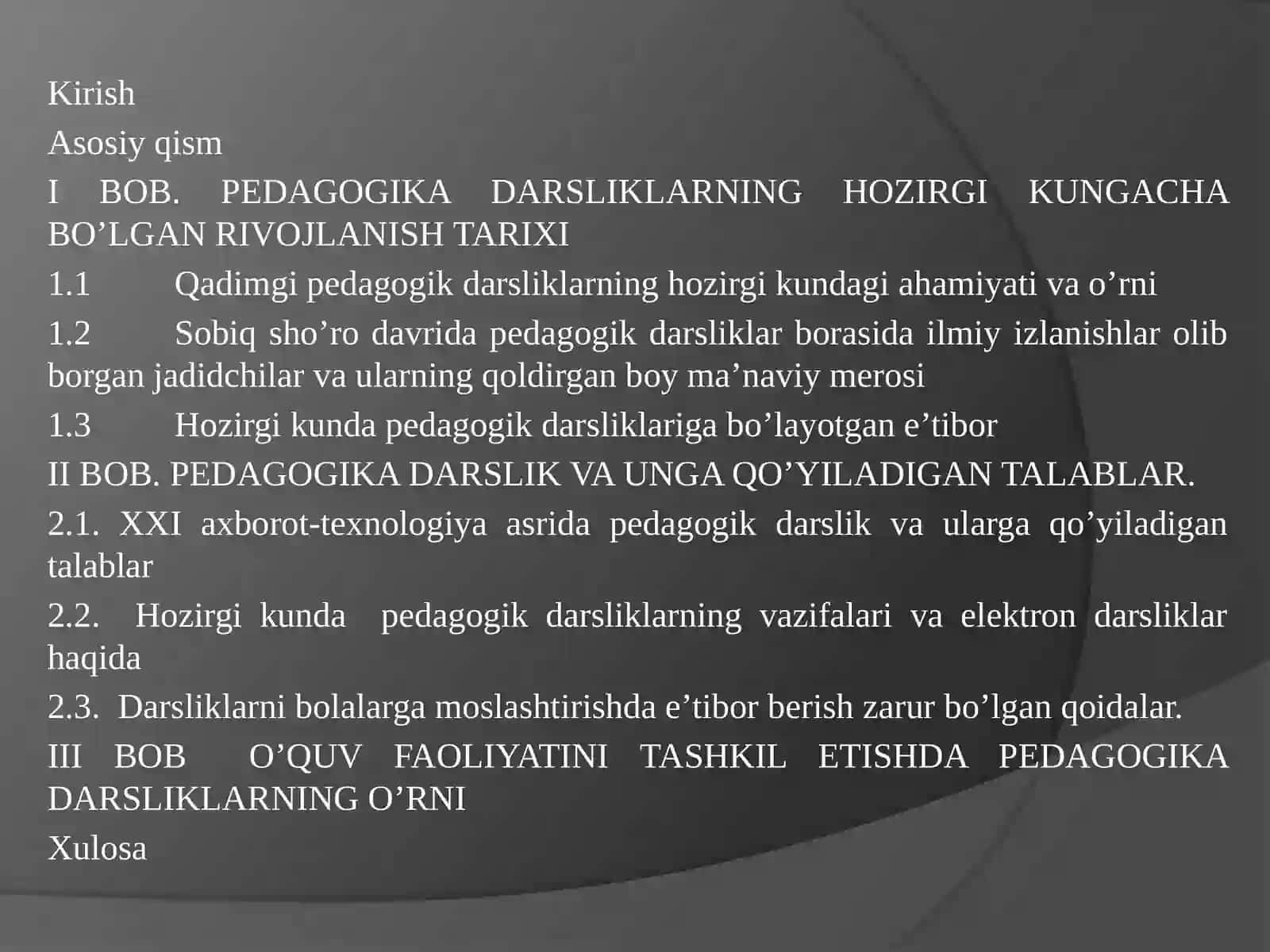 Pedagogika darsliklari va ularga qo’yiladigan talablar 2