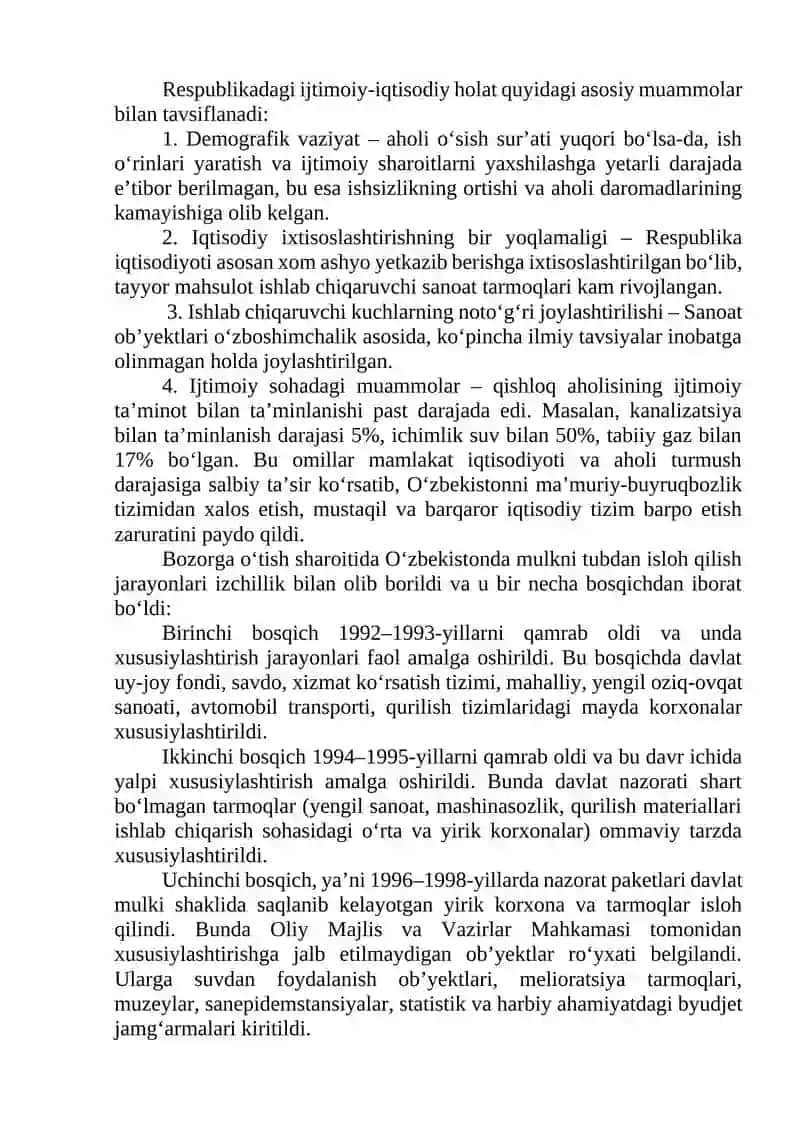 O‘zbekistonda Bozor Munosabatlarining Rivojlanishi 2