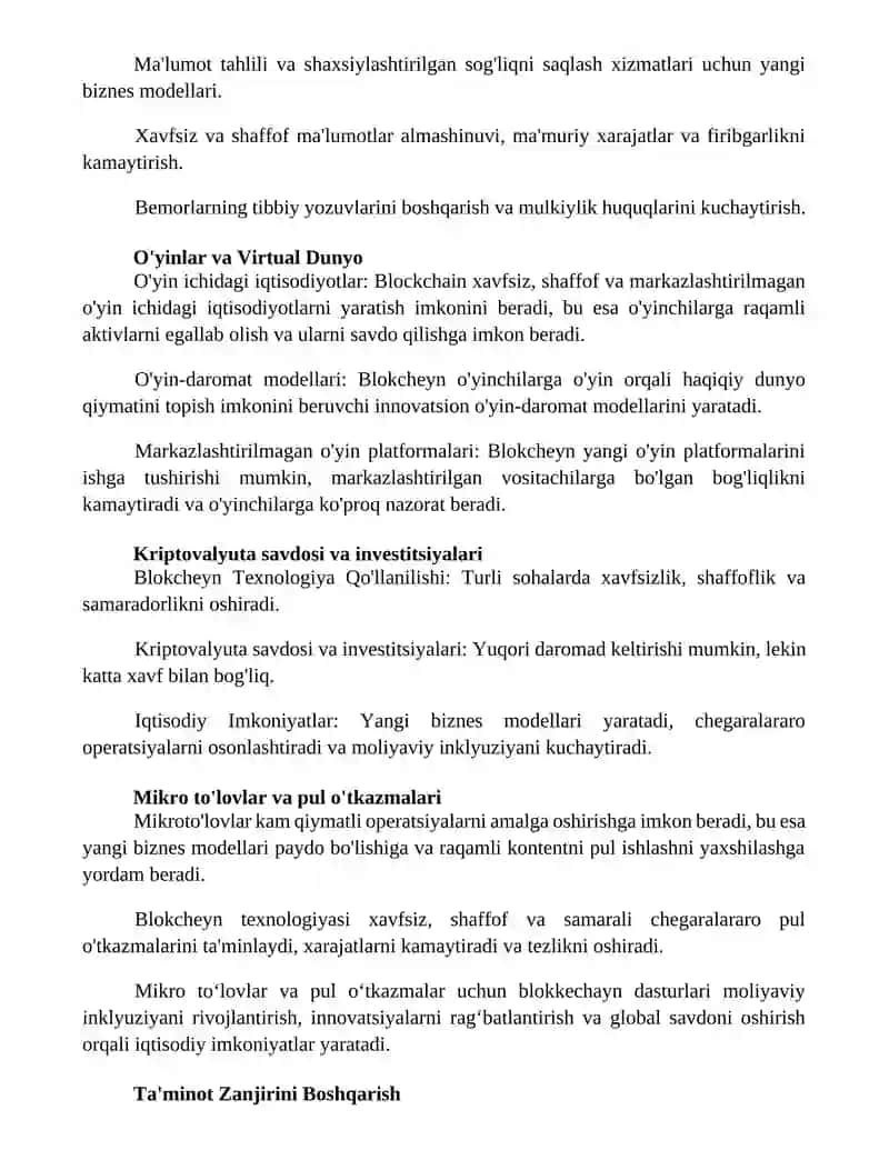 Blokcheyn texnologiyasini amaliy qo'llash: iqtisodiyotdagi imkoniyatlar 2