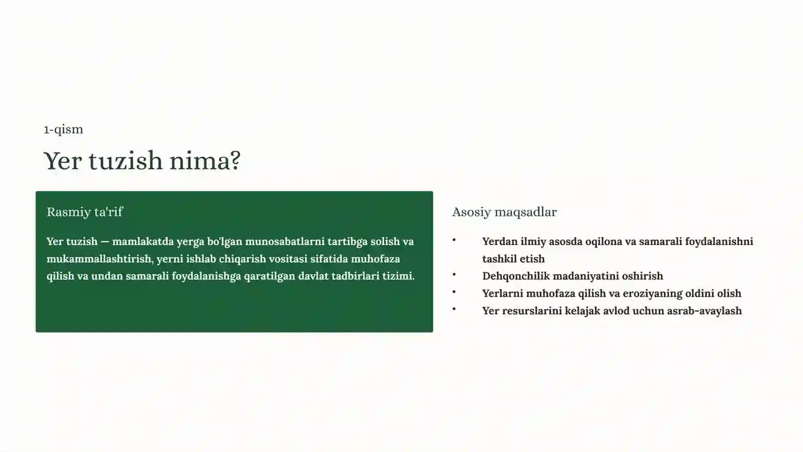 Yer tuzish: Mamlakat taraqqiyotining muhim omili 2