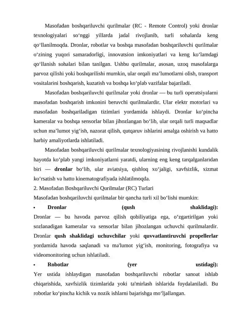 Masofadan boshqariluvchi qurilmalar yoki dronlar 2