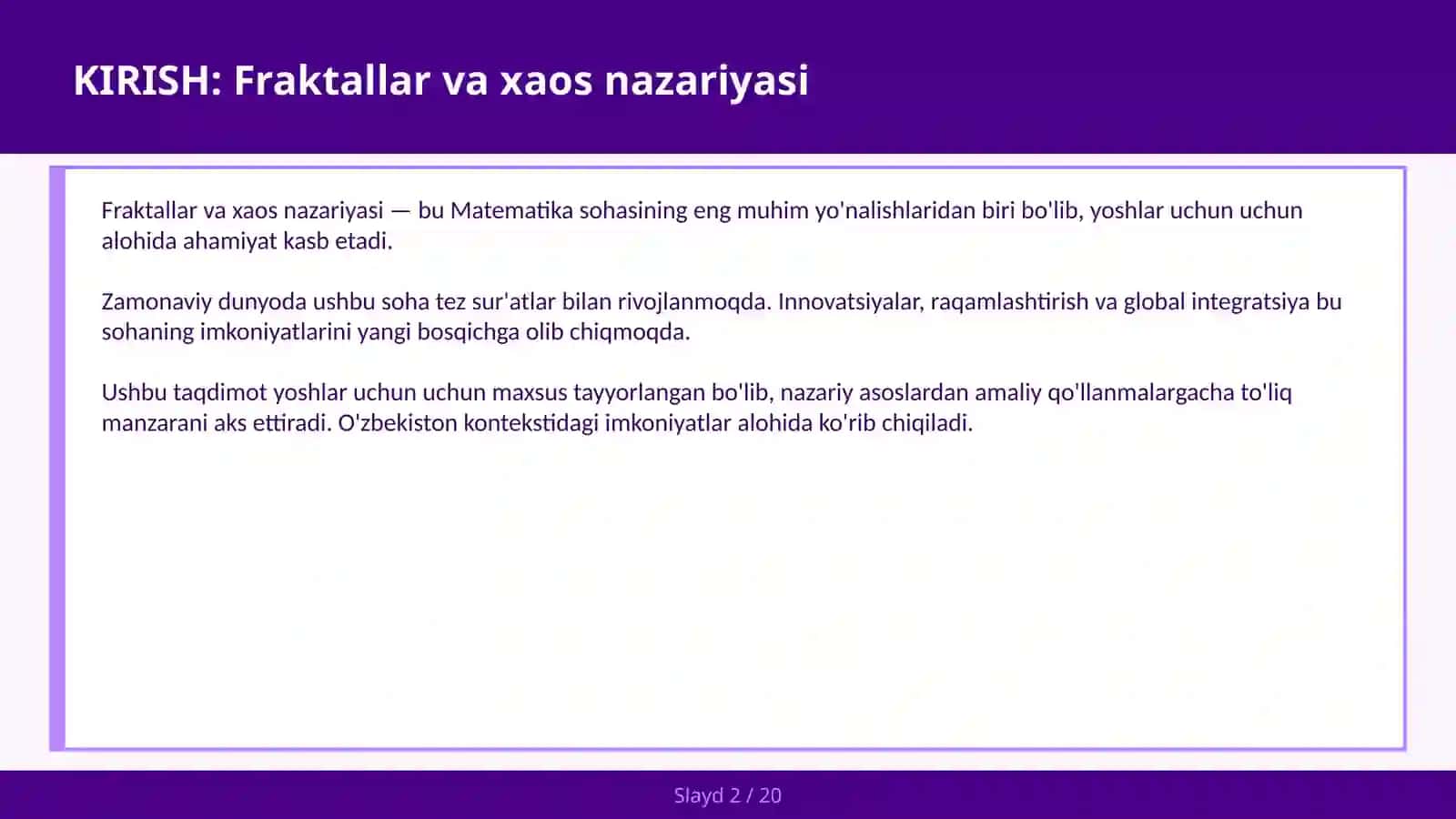FRAKTALLAR VA XAOS NAZARIYASI 2