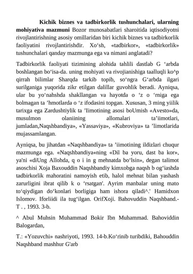 Kichik biznes va tadbirkorlikning mohiyati va mazmuni 2