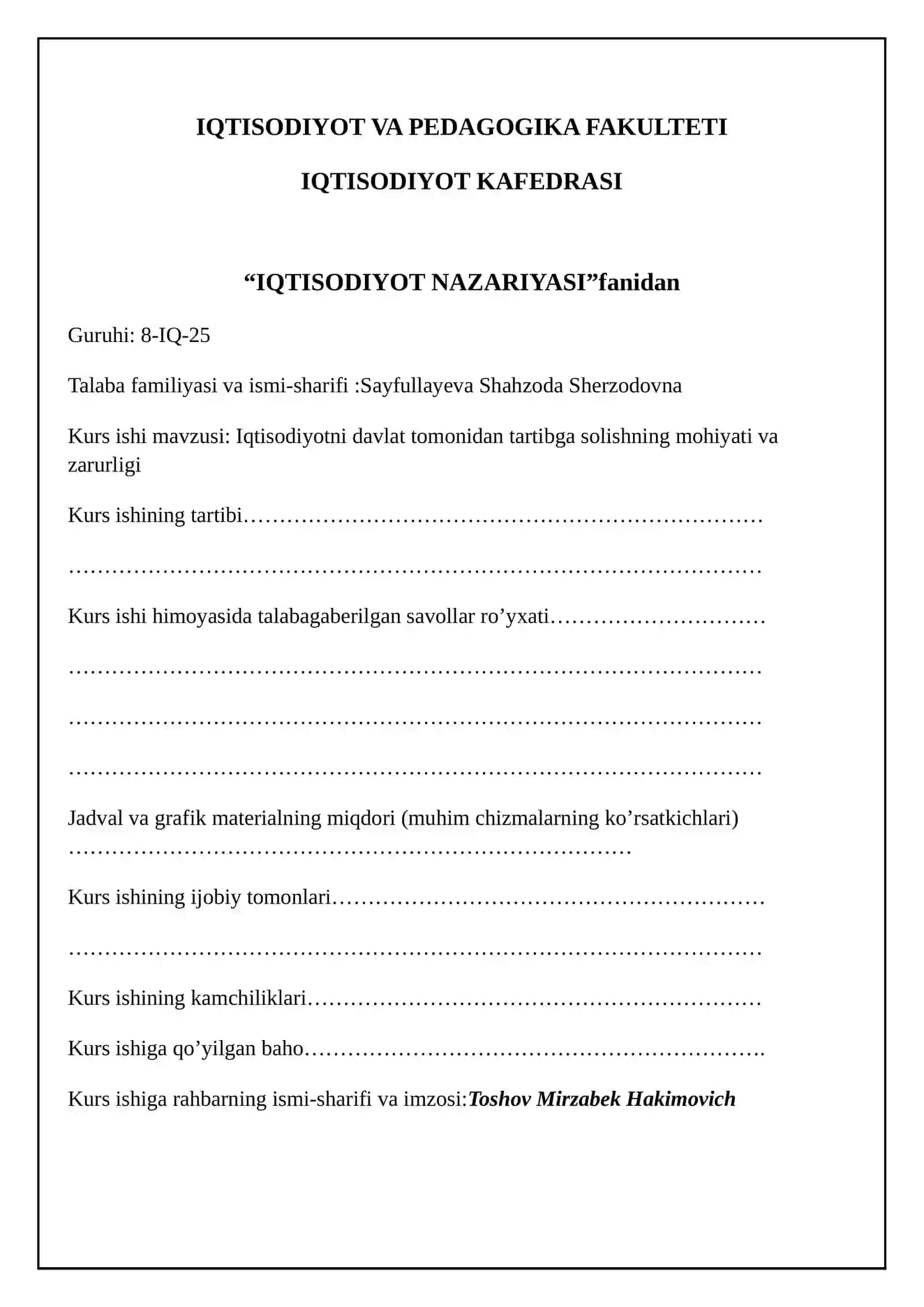 IQTISODIYOT NAZARIYASI Kurs ishi 2