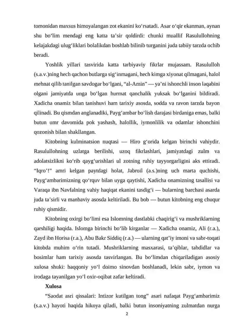 Saodat asri qissalari: Intizor kutilgan tong 2