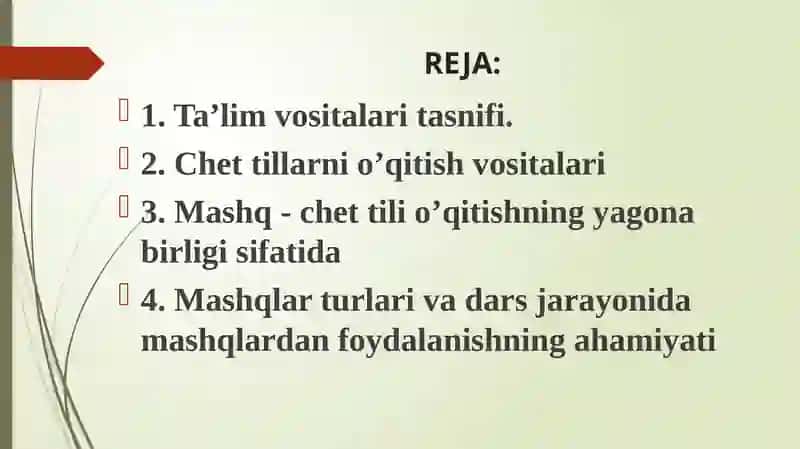 CHET TILI O’QITISH VOSITALARI VA MASHQLAR TIZIMI 2
