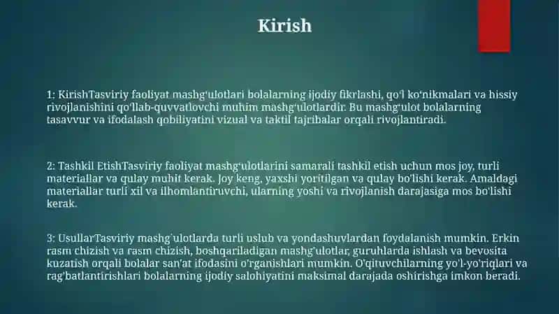 Tasviriy Faoliyat MashgʻUlotlarini Tashkil Etish 2