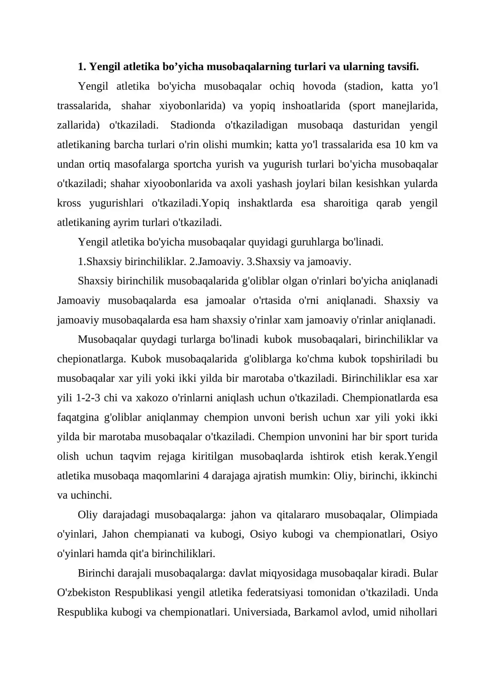 Yengil atletika bo'yicha musobaqa o'tkazishni tashkil qilish va hakamlar ishlari 2