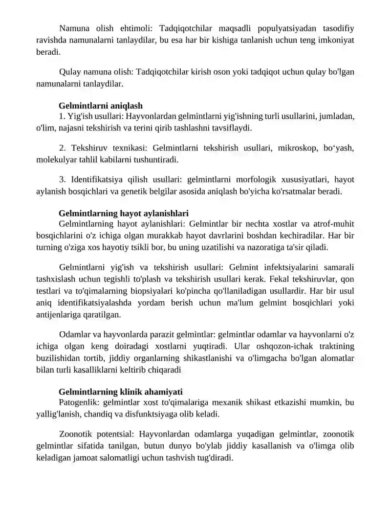 Odam Va Hayvonlarda Parazitlik Qiluvchi Gelmintlarni Yiğish, Tekshirish Va Aniqlash Usullari 2