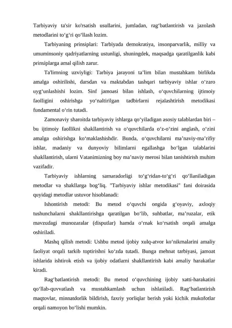 Tezis Zamonaviy ta'lim tizimida tarbiyaviy ishlar metodikasining ahamiyati va takomillashtirish yo‘nalishlari 2