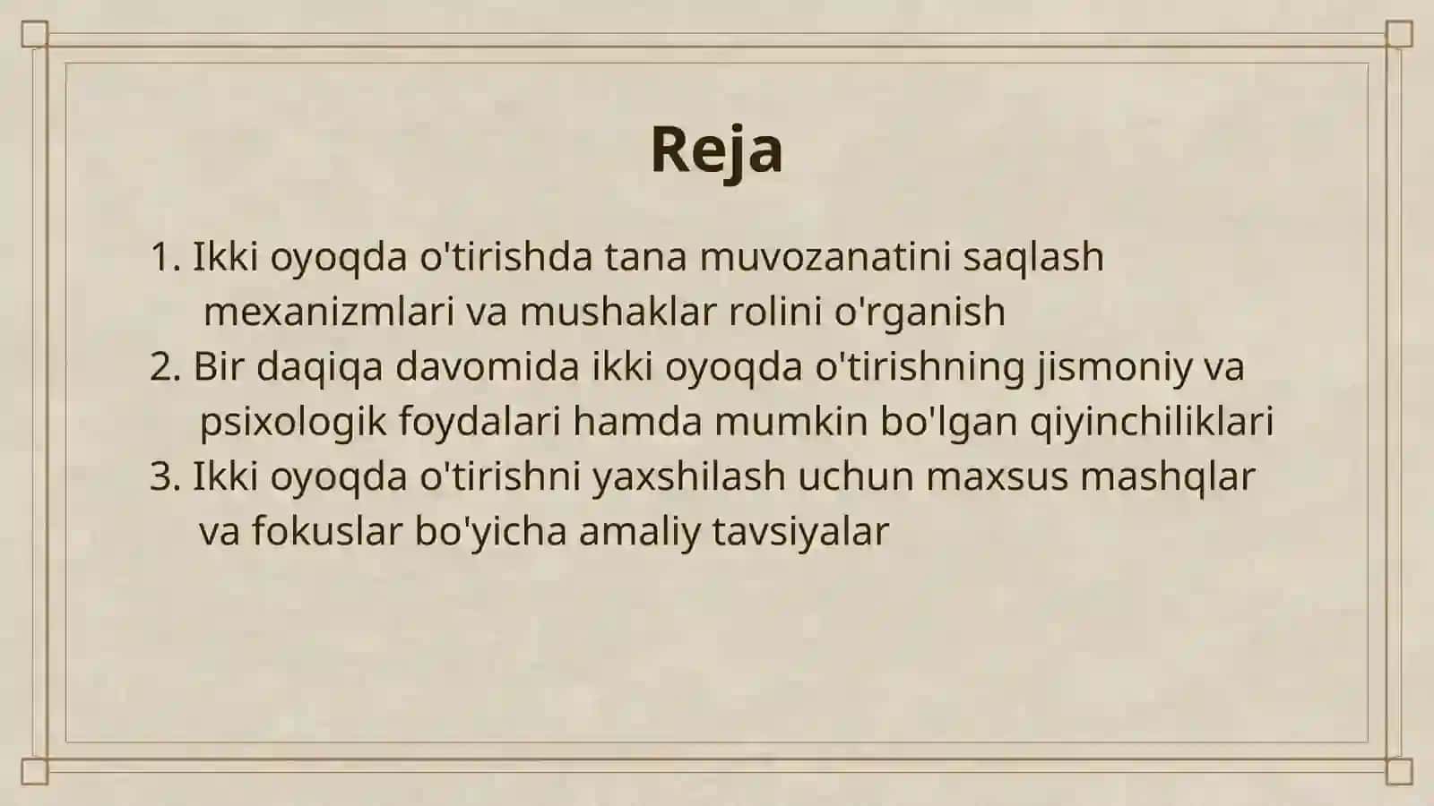 BIR DAQIQA DAVOMIDA IKKI OYOQDA O’TIRIB TURISH 2