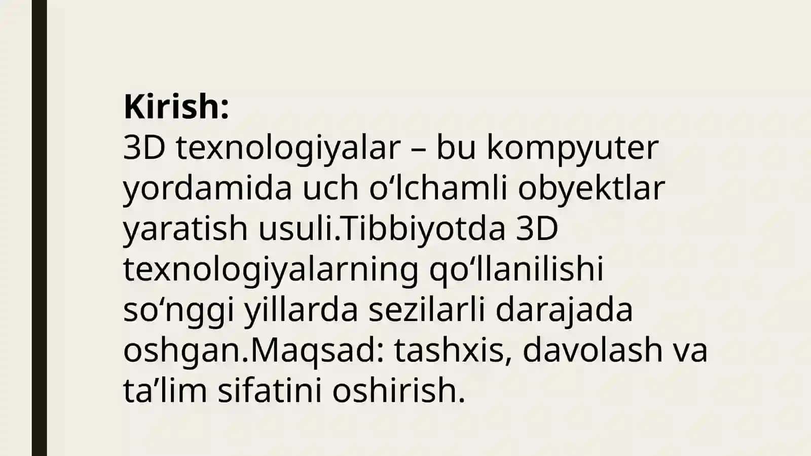 Tibbiyot 3D texnalogiyalari va modellashtirish 2