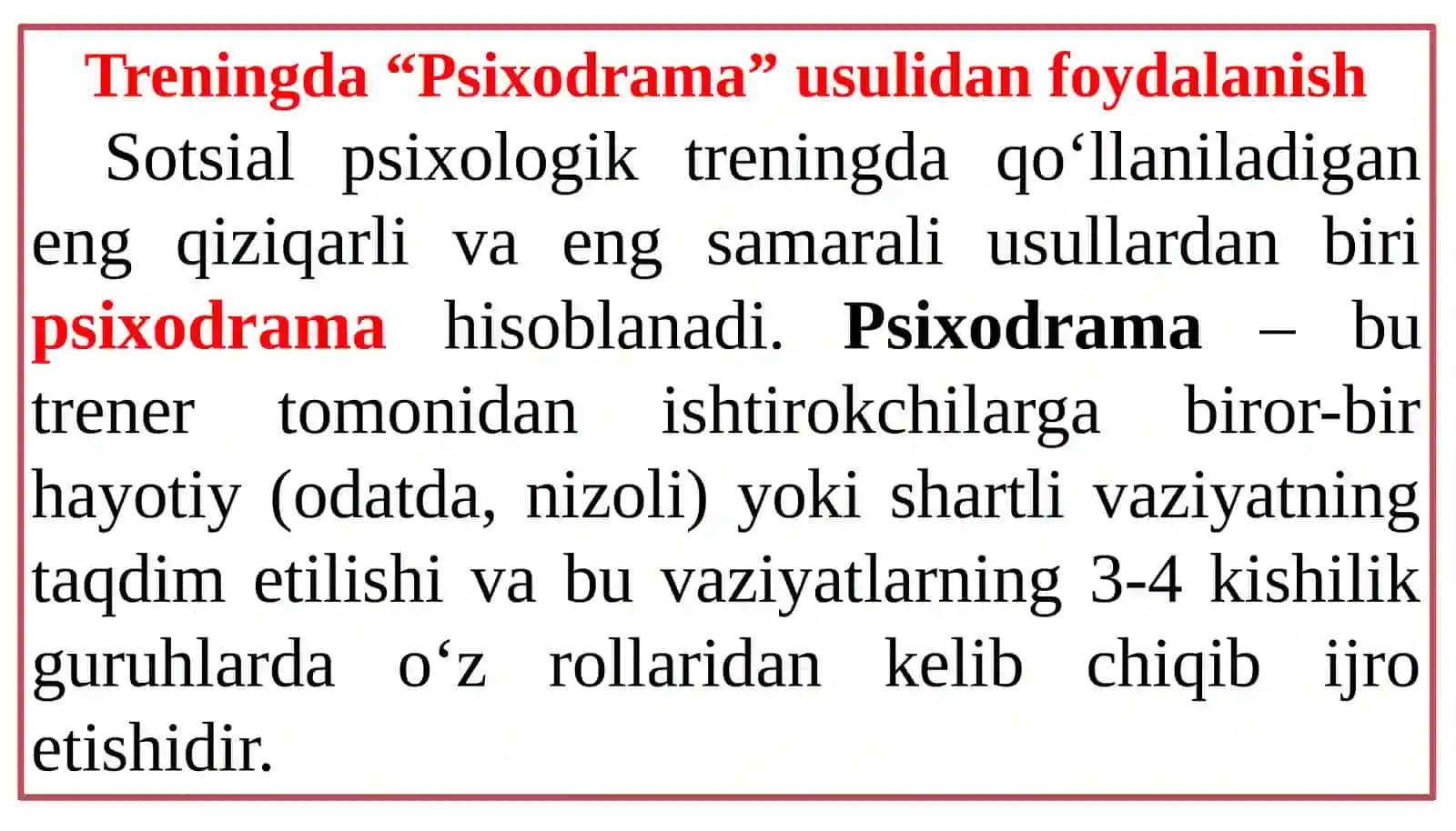 PSIXODRAMA GURUHIY FAOLIYATNING TURLI KO'RINISHI SIFATIDA 2