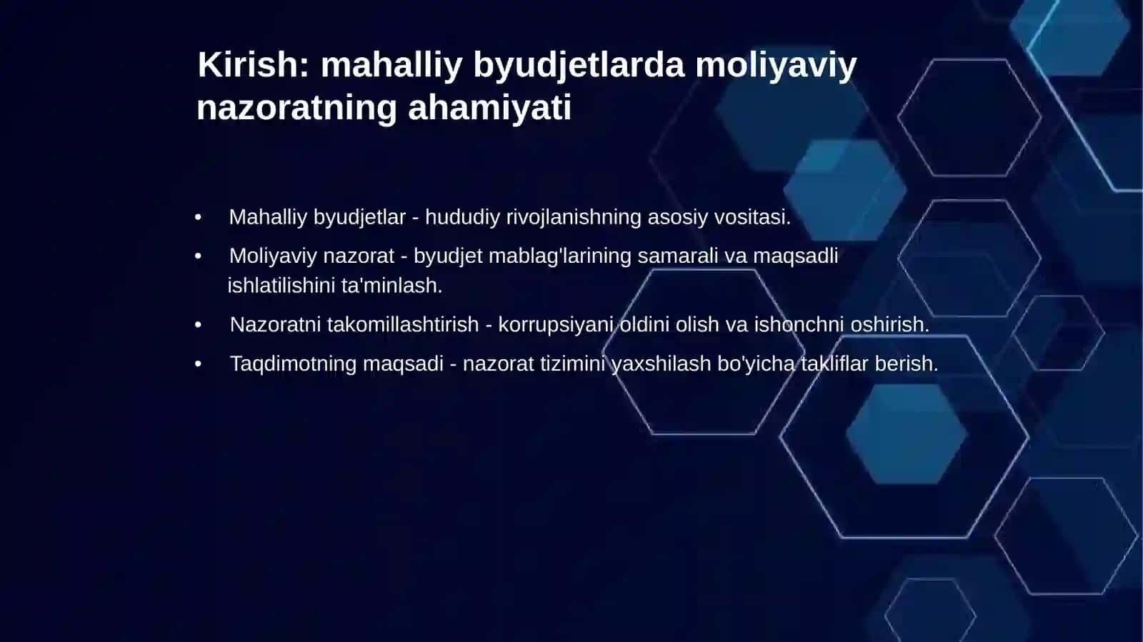 Mahalliy byudjetlarni shakllantirish va ijro etishda moliyaviy nazoratni takomillashtirish 2