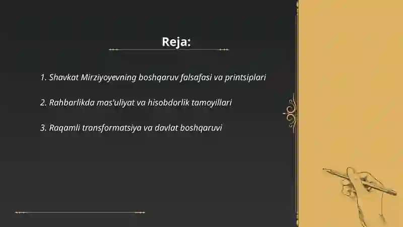 Shavkat Mirziyoyevning boshqaruv falsafasi va printsiplari 2