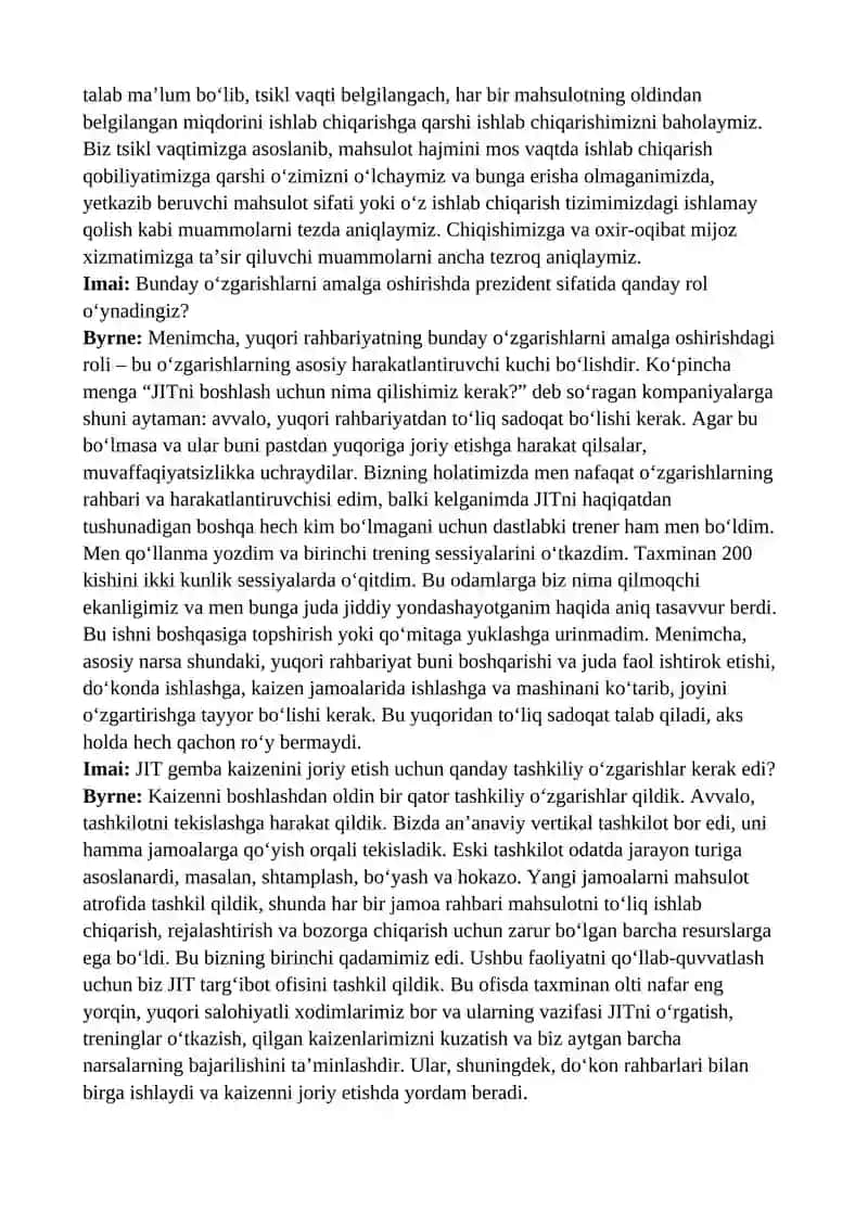 Wiremold kompaniyasidagi vaqtida yetkazib berish (JIT) tizimini joriy etish 2