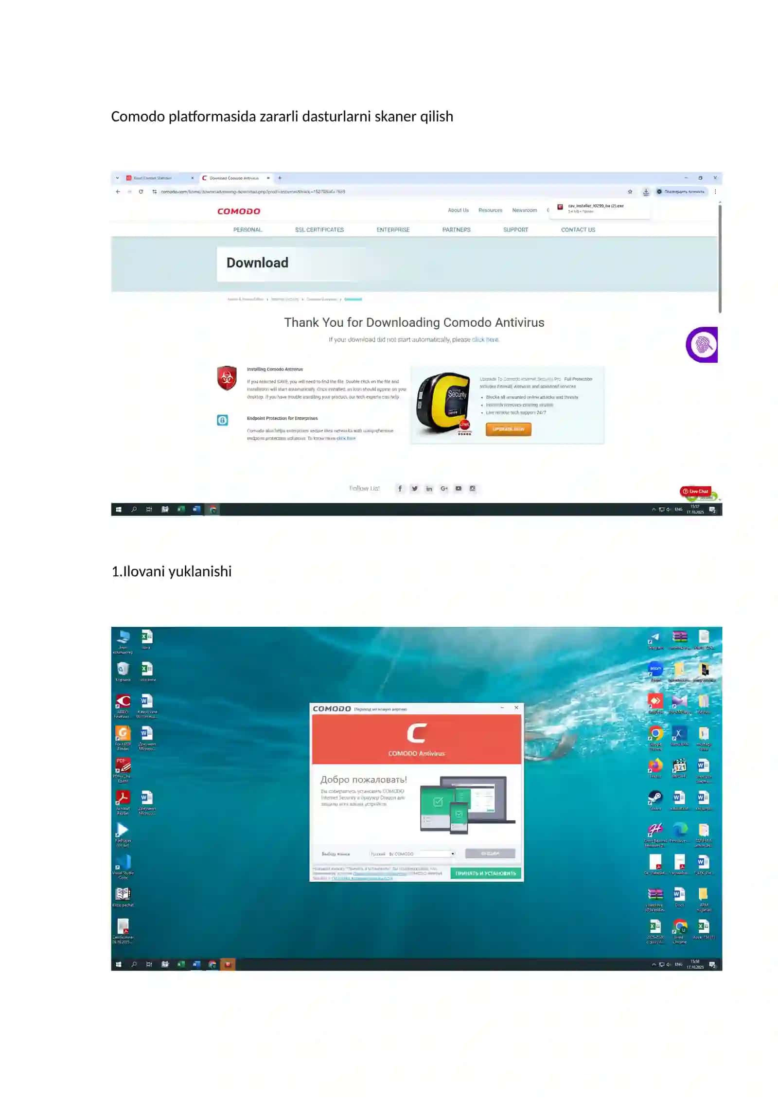 Comodo platformasida zararli dasturlarni skaner qilish 2