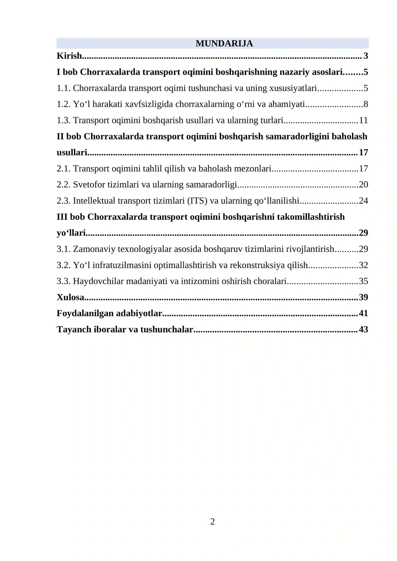 Chorraxalarda transport oqimini boshqarish 2