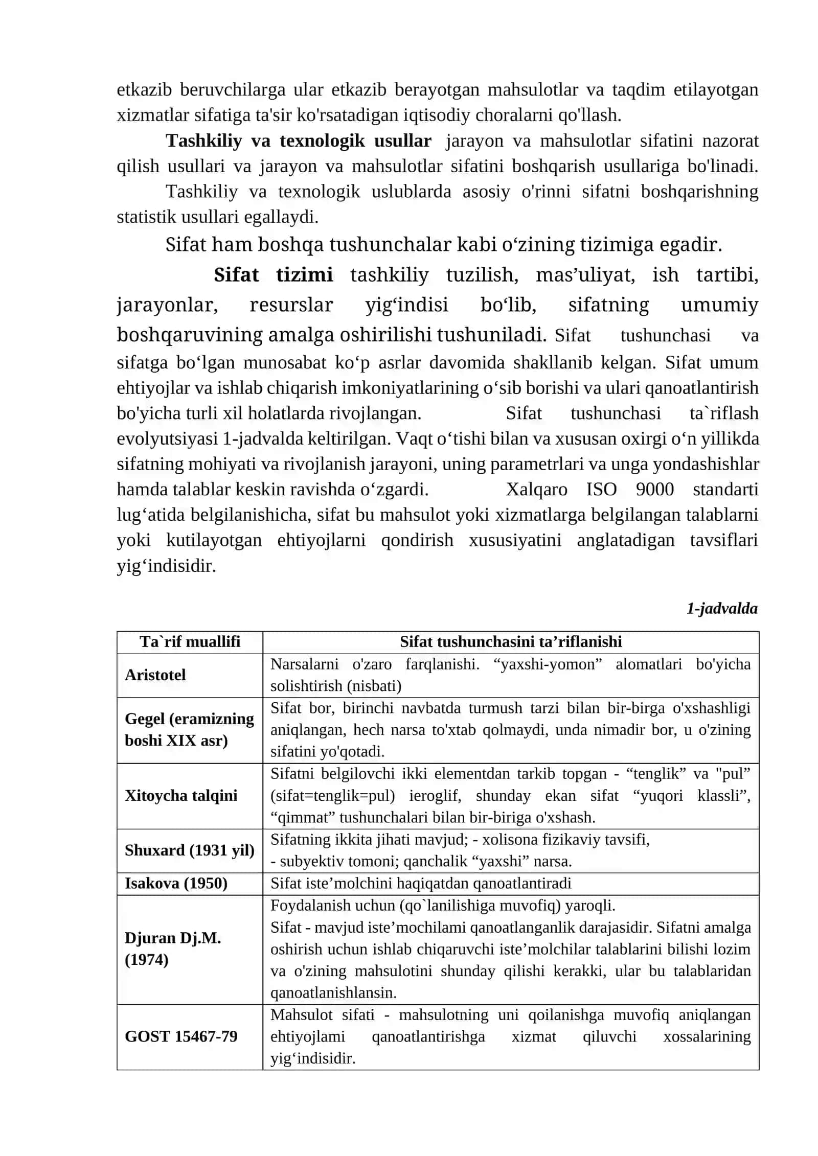 Sifat, mahsulot sifati va havfsizligi tushunchalari. Sifat boshqaruv tizimlari 2