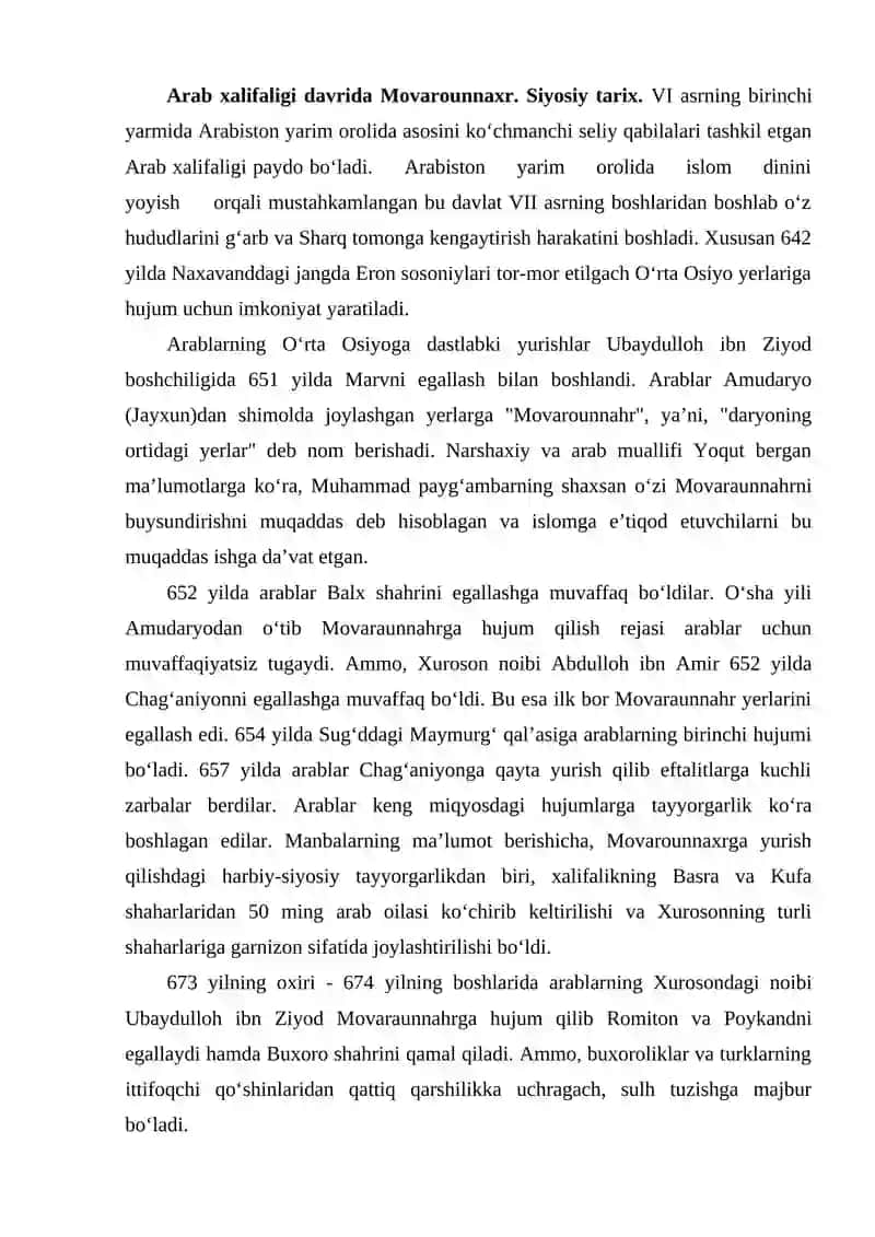 Arab xalifaligi davrida Movarounnahr 2